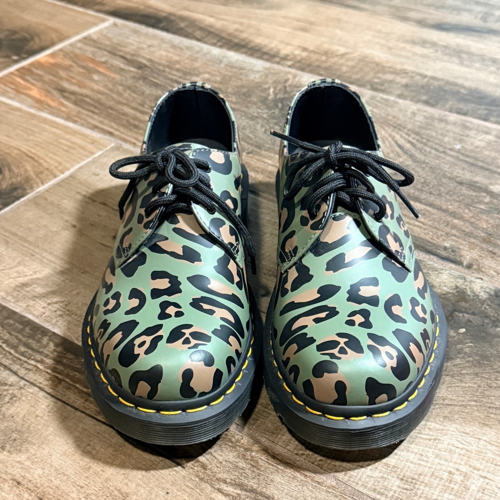 Dr. Martens 1461 Distorted Leopard Print Leather Oxford Shoes,Green, 7M/ 8W - Picture 4 of 13